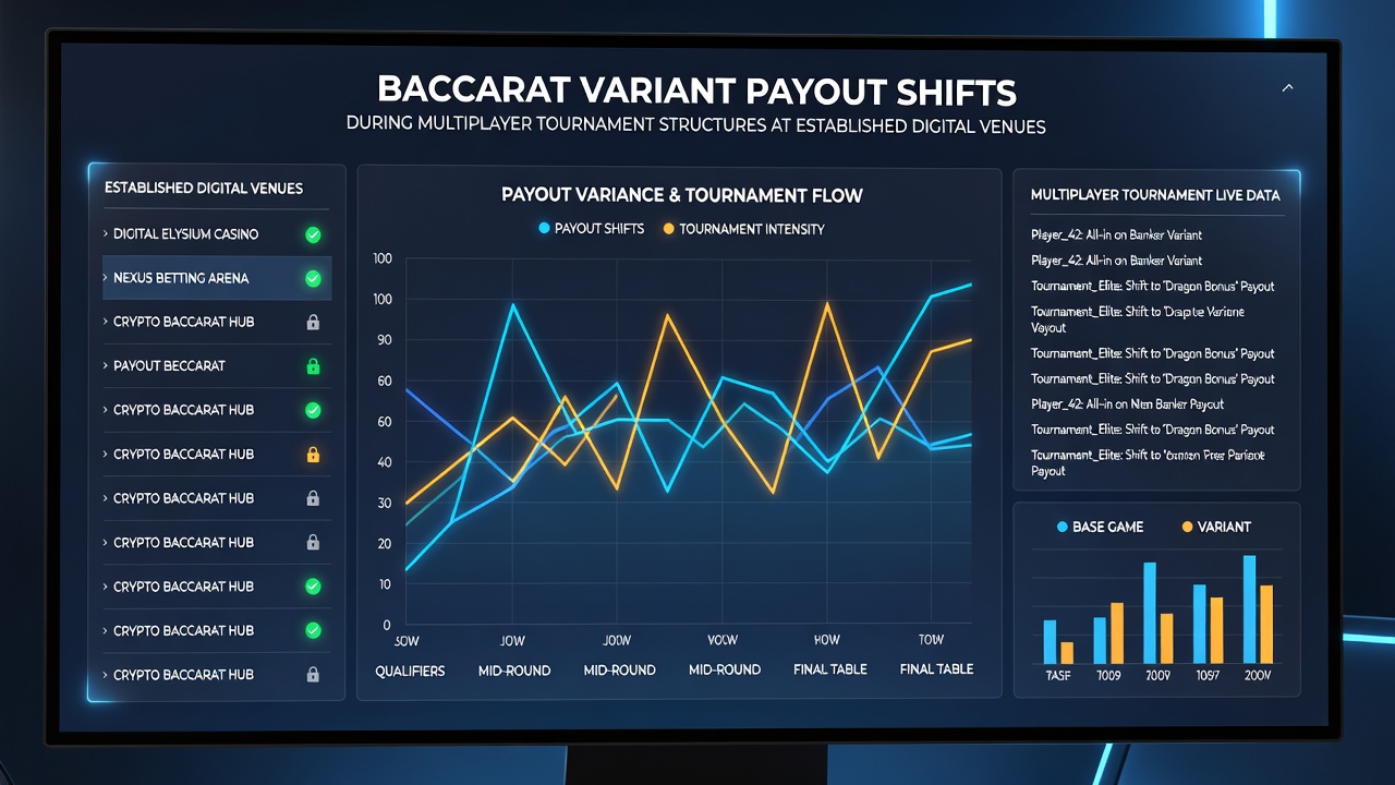 Overview of baccarat tournament interfaces showing variant payout tables on digital platforms