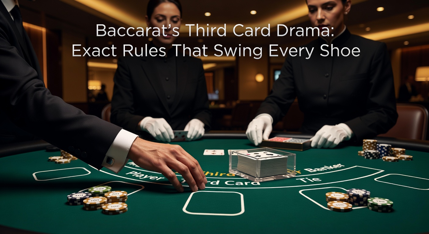 Detailed baccarat third card rule chart displayed on a casino screen, illustrating player and banker draw scenarios