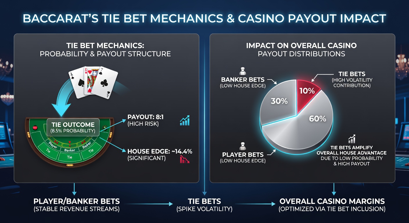Infographic illustrating payout distribution percentages across baccarat bet types with tie bet highlighted