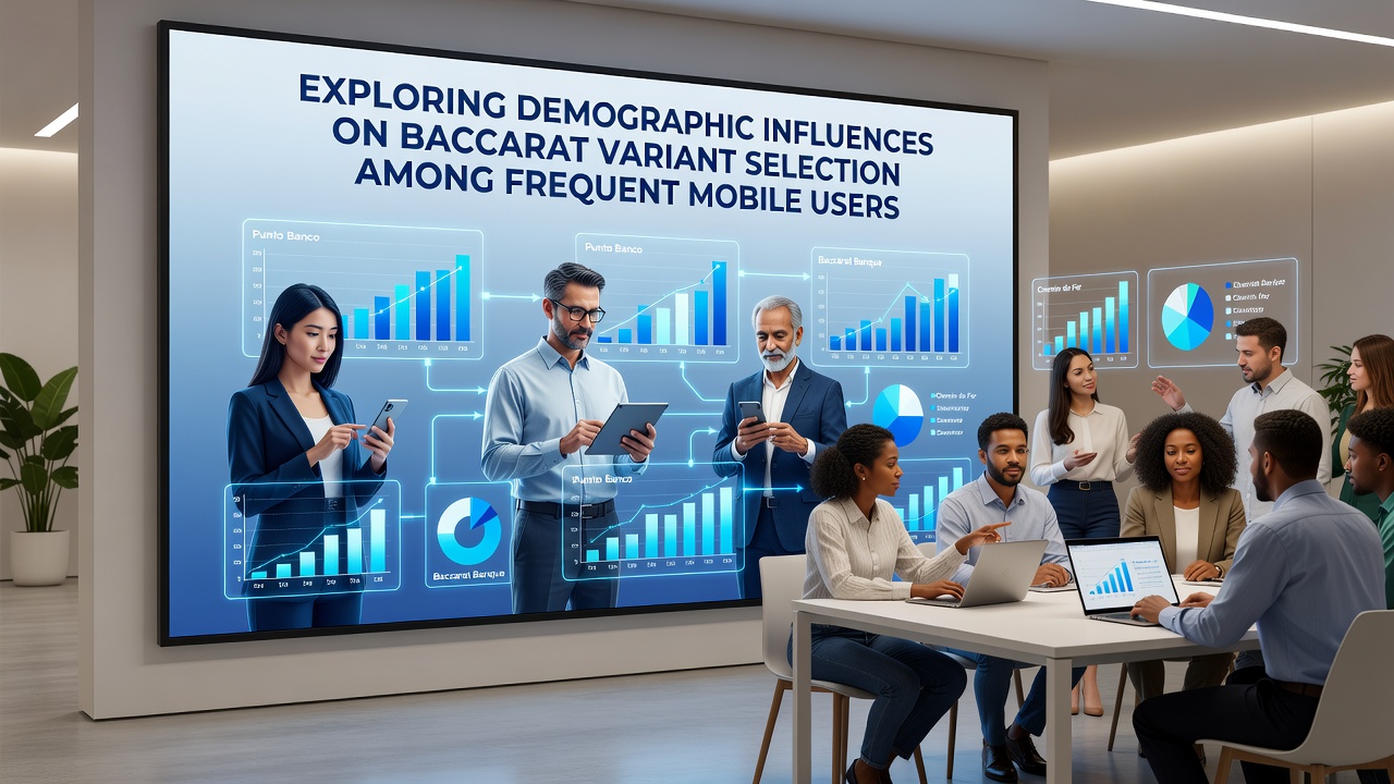 Mobile users selecting baccarat variants on handheld devices with demographic charts overlaid