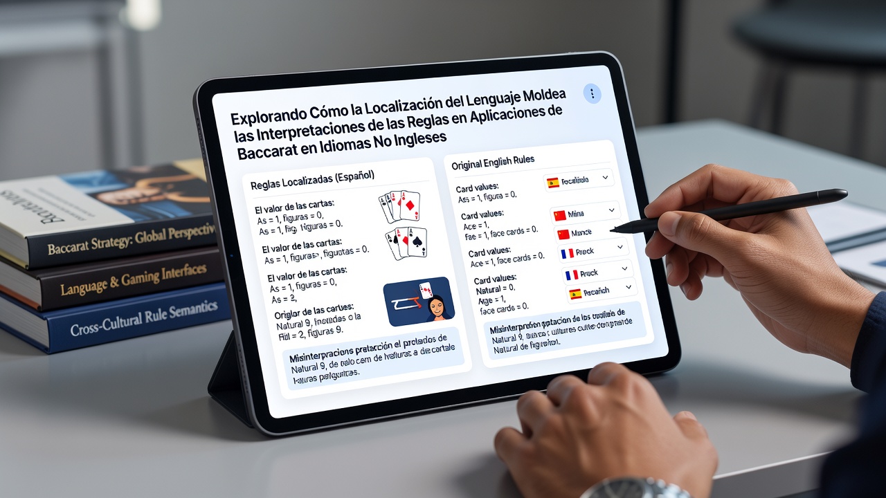 Comparison chart of baccarat terminology translations between English, Mandarin, and Spanish mobile interfaces