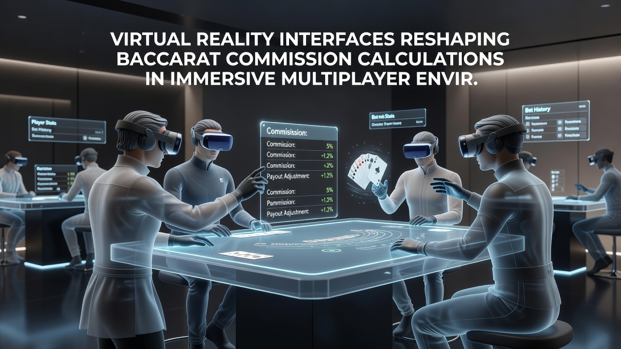 Close-up view of VR baccarat table interface displaying real-time commission calculations during a multiplayer round